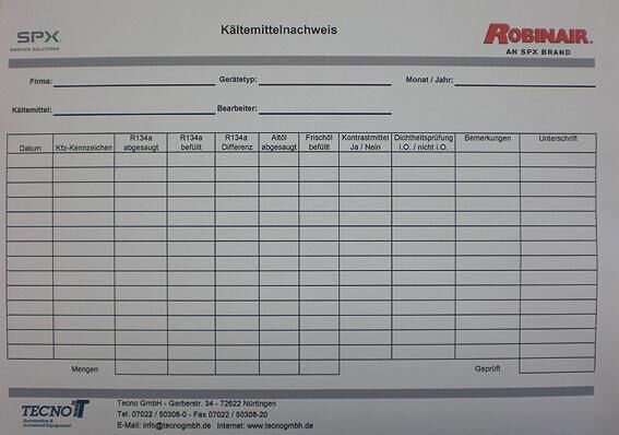 _Kältemittelnachweis Klimaanlagenzubehör