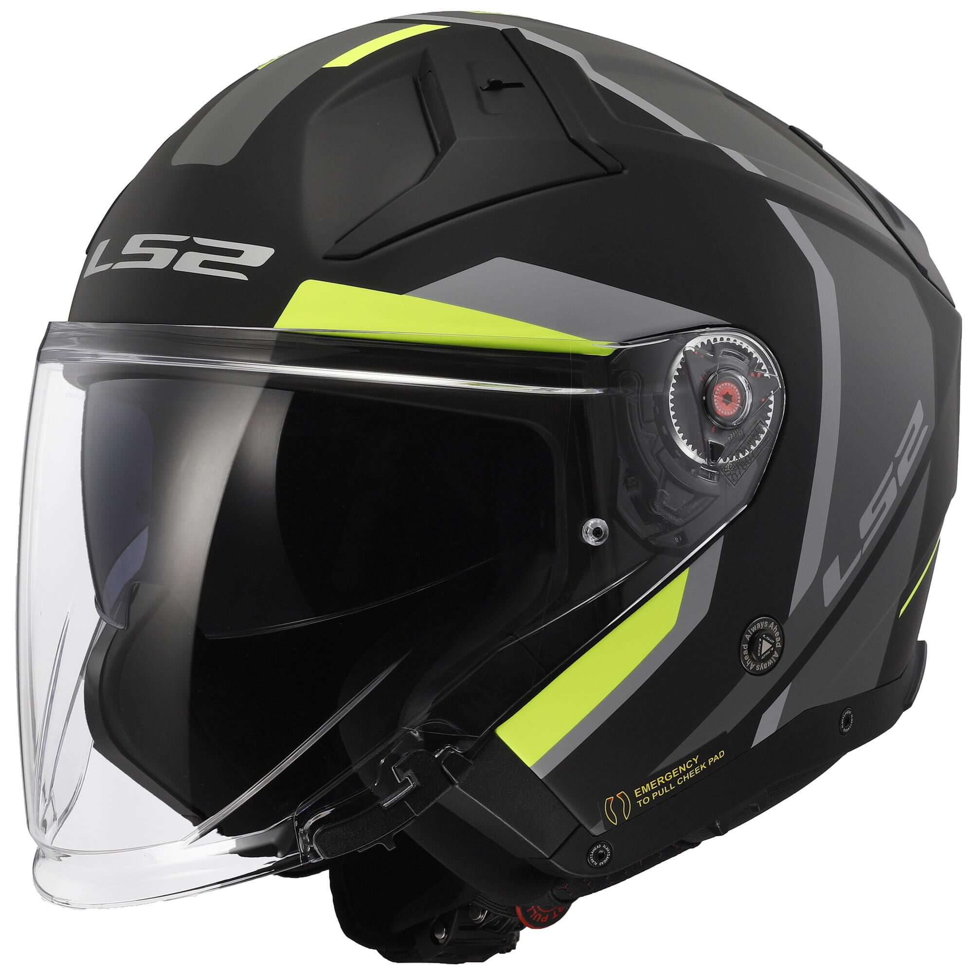 LS2 "of603 infinity ii focus" jethelm helmet of603 infi. ii foc. l black/yel./grey afbeelding