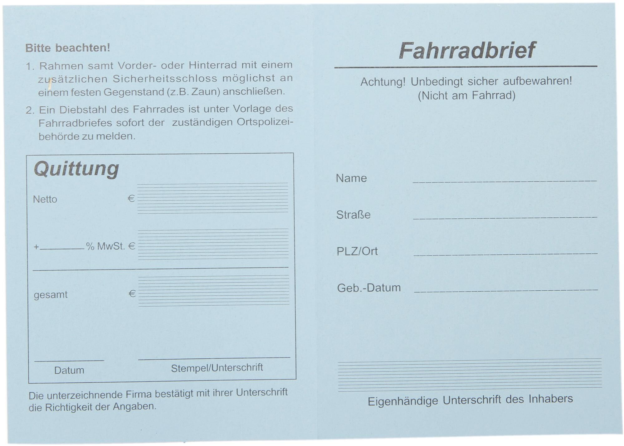 _Fahrradbrief Fahrradbriefe,Werbemittel