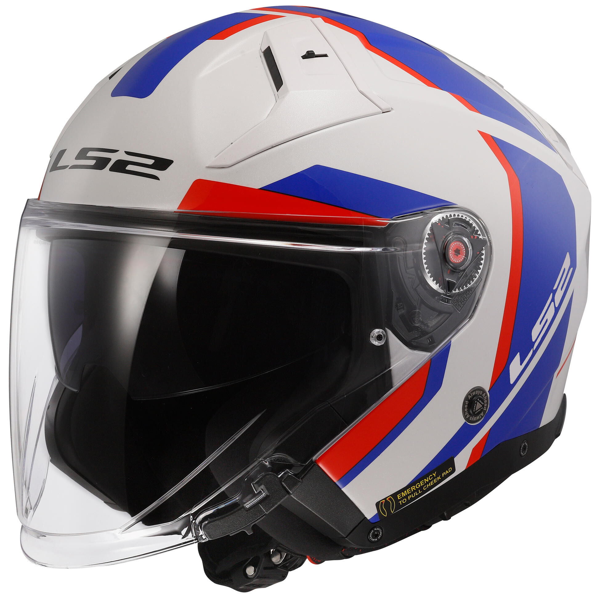 LS2 "of603 infinity ii focus" jethelm helmet of603 infi. ii foc. m white/blue/red afbeelding