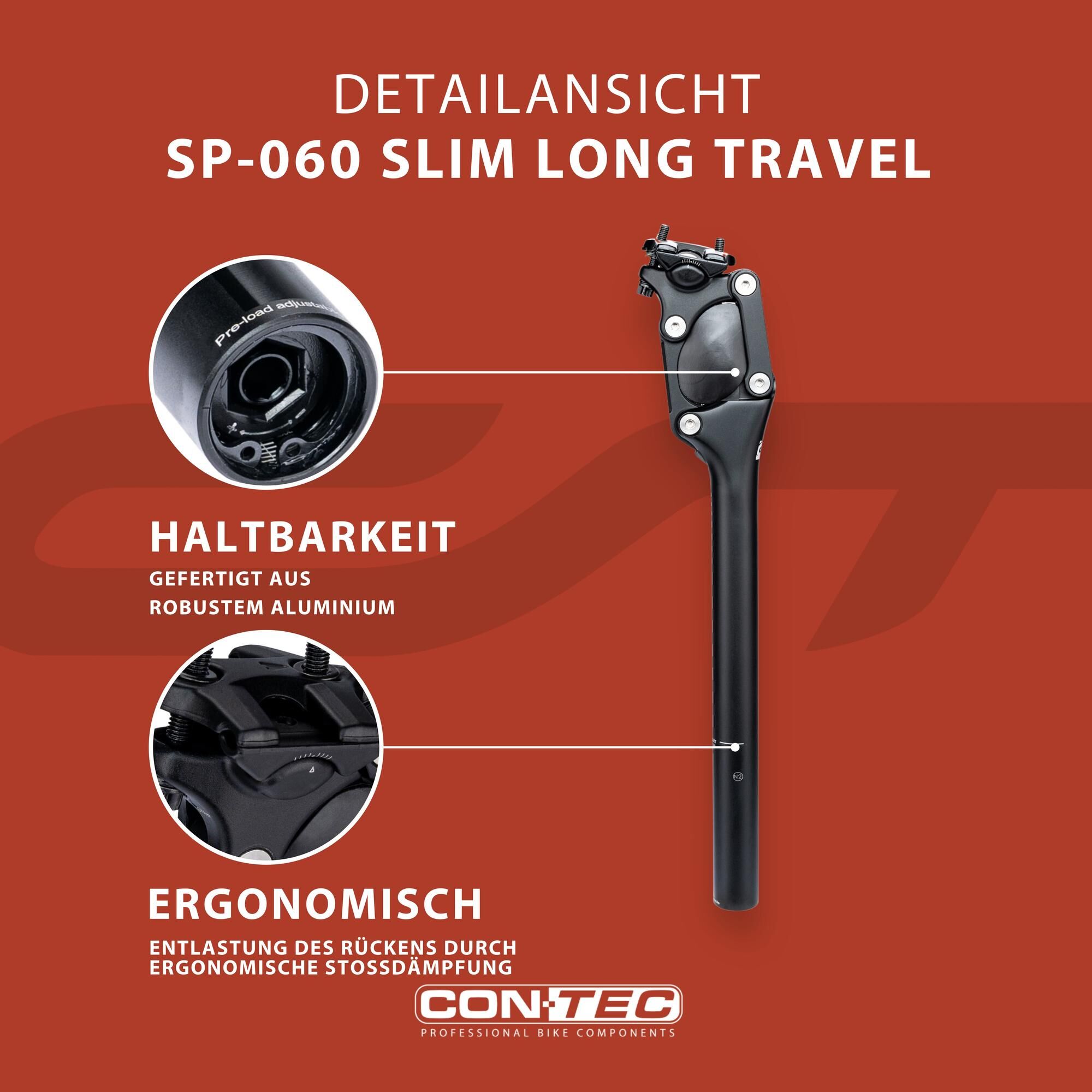 CONTEC Parallellogram verende zadelpen "SP-060 Slim Long Travel"