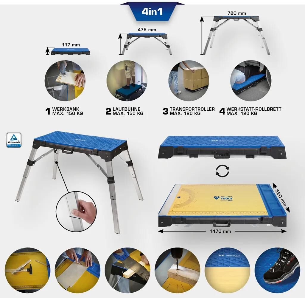 BRILLIANT TOOLS_Werkbank Werkbänke,Arbeitsbühne,Werkstatt-Montageroller,Werktische,Transportwagen,Werkstatteinrichtungen,Werkstattwagen